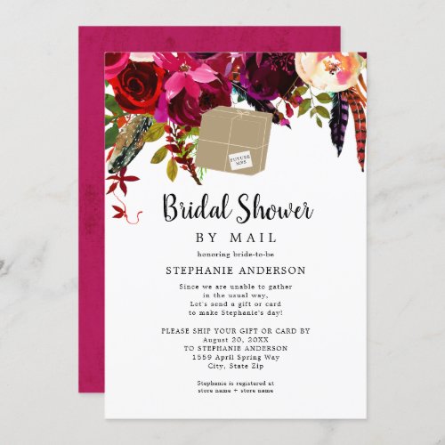 Burgundy Floral shipping box Bridal Shower by mail Invitation