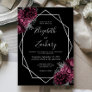 Burgundy Floral Silver Frame Black Wedding Invitation