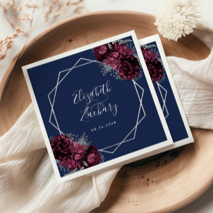 Burgundy Floral Silver Geometric Navy Blue Wedding Napkins