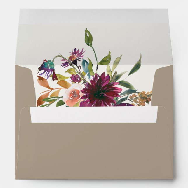 Burgundy Floral Simple Elegant Gold Envelope (Back (Bottom))