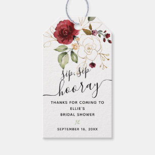 Burgundy Floral Sip Sip Hooray Favor Bridal Shower Gift Tags