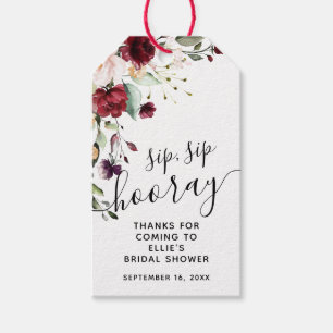 Burgundy Floral Sip Sip Hooray Favor Bridal Shower Gift Tags
