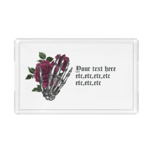Burgundy Floral Skeleton Gothic Acrylic Tray
