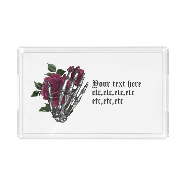 Burgundy Floral Skeleton Gothic Acrylic Tray (Front)