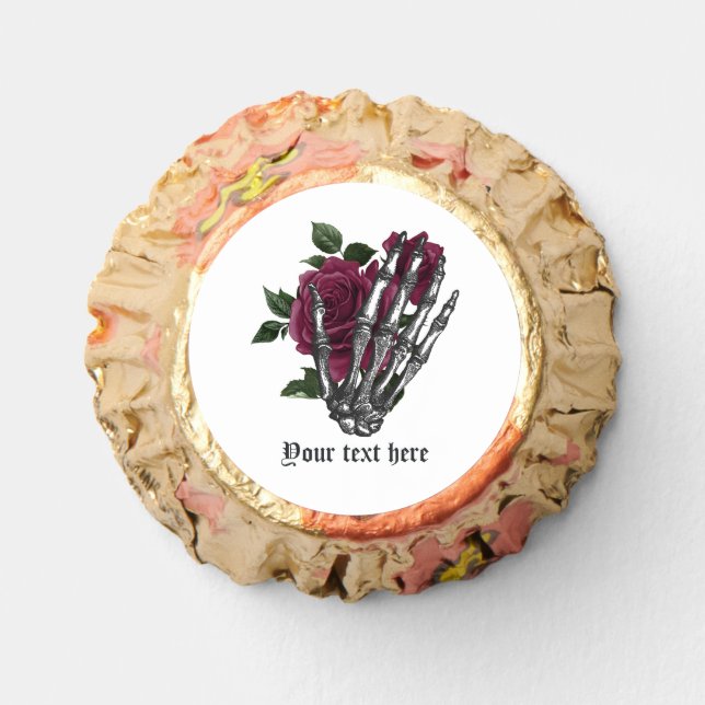 Burgundy Floral Skeleton Gothic Halloween Reese's Peanut Butter Cups (Front)