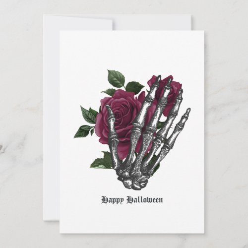 Burgundy Floral Skeleton Gothic Holiday Card