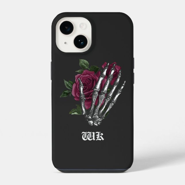 Burgundy Floral Skeleton Gothic Iphone Case (Back)