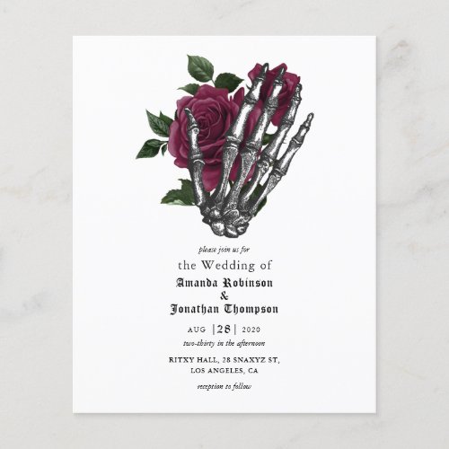 Burgundy Floral Skeleton Gothic Wedding Invitation Flyer