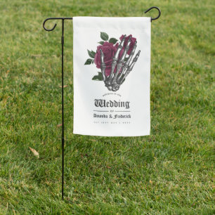 Burgundy Floral Skeleton Gothic Wedding Welcome Garden Flag