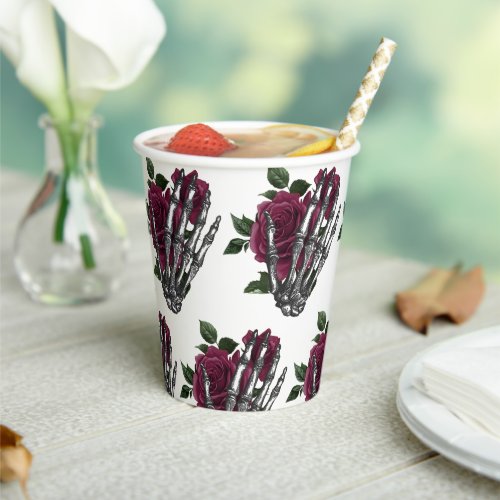 Burgundy Floral Skeleton Hand Gothic Paper Cups