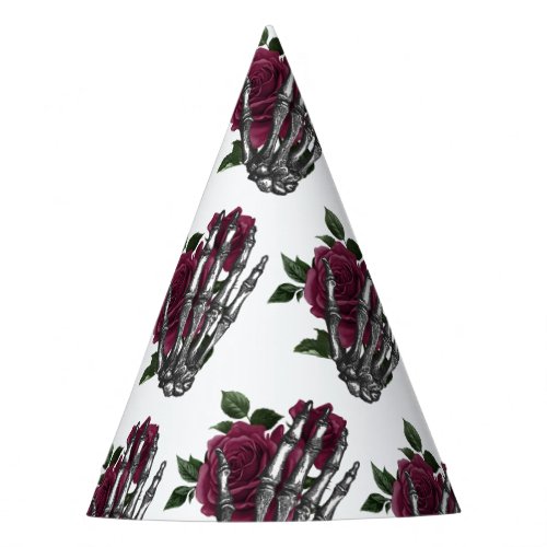 Burgundy Floral Skeleton Hand Gothic Party Hat