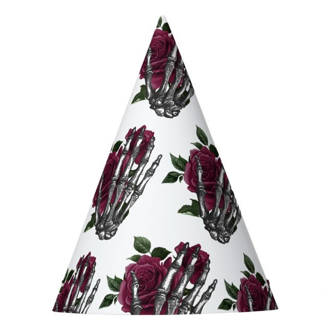 Burgundy Floral Skeleton Hand Gothic Party Hat (Front)