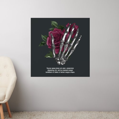 Burgundy Floral Skeleton Hand Gothic Wall Decal