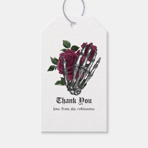 Burgundy Floral Skeleton Hand Gothic Wedding Gift Tags