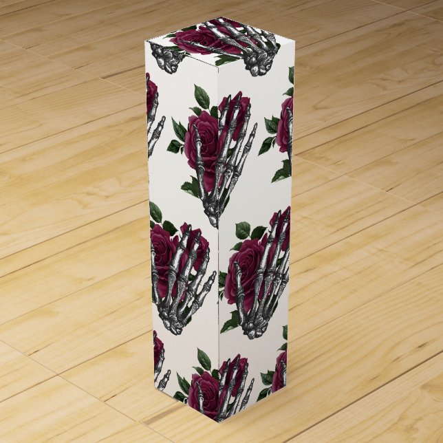 Burgundy Floral Skeleton Hand Gothic Wine Box (Back)