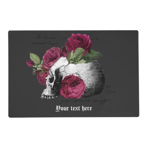 Burgundy Floral Skull Gothic Skull Placemat