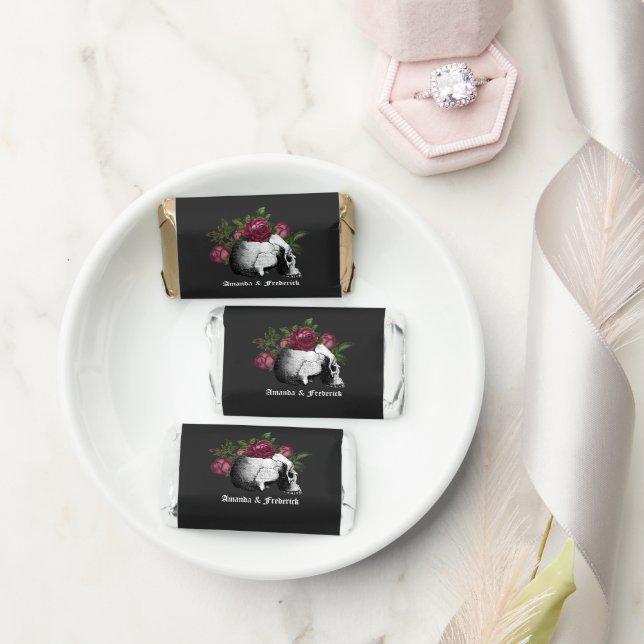 Burgundy Floral Skull Gothic Wedding Hershey's Miniatures (Wedding)