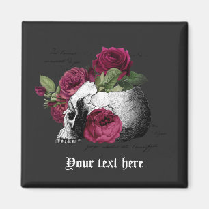 Burgundy Floral Skull Gothic Wedding Magnet
