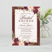 Burgundy floral Sparkle Bridal Shower Invitation (Standing Front)