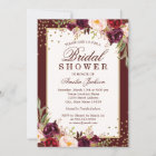 Burgundy floral Sparkle Bridal Shower Invitation