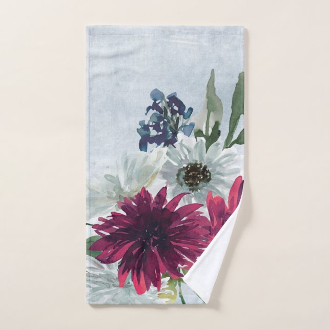 Burgundy Floral Splash on Gray Hand Towel (Hand Towel)