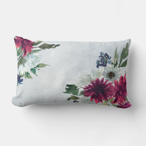 Burgundy Floral Splash on Gray Lumbar Pillow