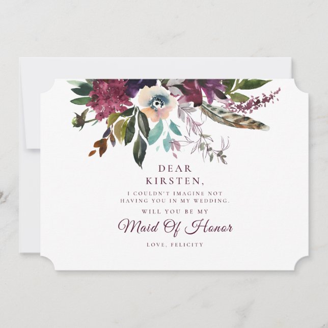 Burgundy Floral Splendor Maid Of Honor Proposal Invitation (Front)