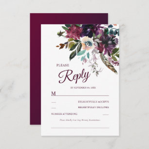 Burgundy Floral Splendor Watercolor RSVP Card