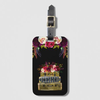 Burgundy Floral Stack Of Suitcases Luggage Tag by lemontreeweddings at Zazzle