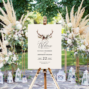 Burgundy floral stag wedding welcome chic foam  board