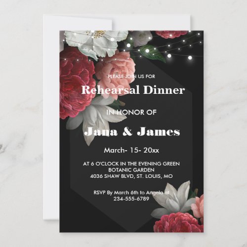  Burgundy floral string light   Rehearsal Dinner  Invitation