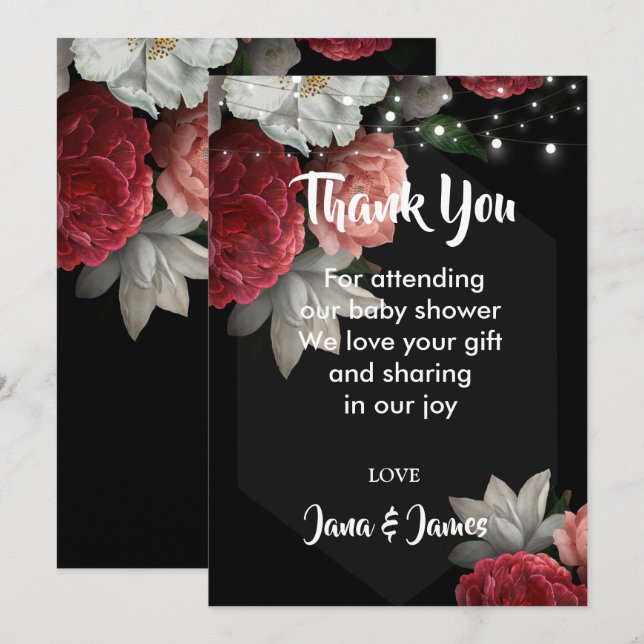 Burgundy floral string light thank you Invitation (Front/Back)