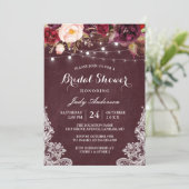 Burgundy Floral String Lights Lace Bridal Shower Invitation (Standing Front)