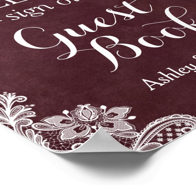Burgundy Floral String Lights Lace Sign Guestbook
