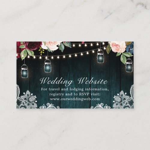 Burgundy Floral String lights Mason Jar Wedding  E Enclosure Card