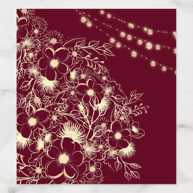 Burgundy Floral String Lights Wedding Envelope Liner (Design)