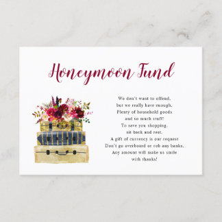 Burgundy floral suitcase honeymoon fund card