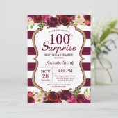 Burgundy Floral Surprise 100th Birthday Party Invitation (Standing Front)