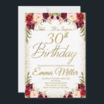 Burgundy Floral Surprise 30th Birthday Invitation<br><div class="desc">Burgundy Floral Women 30th Birthday Invitation, Boho Floral, Surprise invitation. This design features pretty painted, Watercolor Blush Pink Floral. Click the customize button for more flexibility in modifying the text or moving the graphics. Contact us if you need this design applied to a specific product to create your own unique...</div>