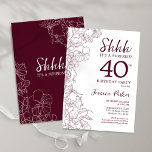 Burgundy Floral Surprise 40th Birthday Invitation<br><div class="desc">Burgundy maroon and white surprise 40th birthday invitation. Elegant feminine marsala wine design features botanical accents and typography script font. Elegant floral invite card perfect for a stylish female surprise bday celebration. Printed Zazzle invitations or instant download digital printable template.</div>