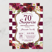 Burgundy Floral Surprise 70th Birthday Party Invitation (Front/Back)
