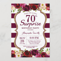 Burgundy Floral Surprise 70th Birthday Party