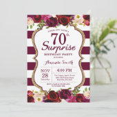 Burgundy Floral Surprise 70th Birthday Party Invitation (Standing Front)