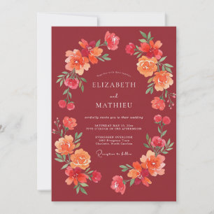 Burgundy Floral Swirl Wedding Invitation