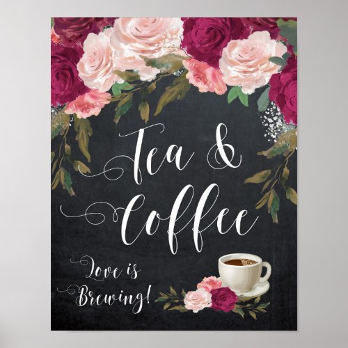 burgundy floral tea and coffee sign wedding