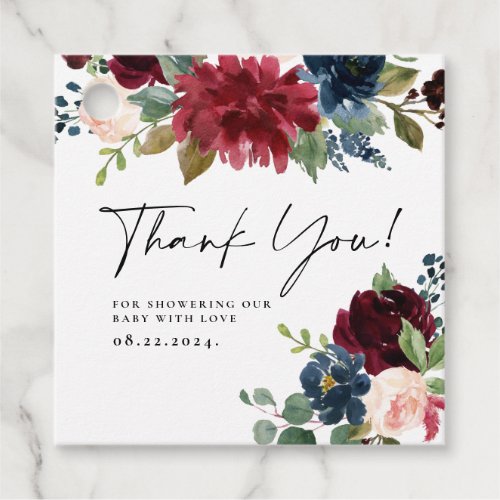Burgundy Floral Thank You Baby Shower Gift Tags