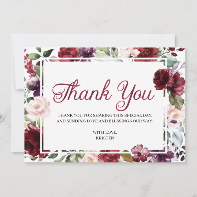 Burgundy Floral Thank You Card (Front)