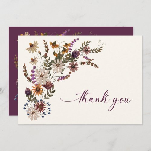 Burgundy Floral Thank You Cards