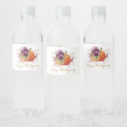 Burgundy Floral Thanksgiving Water Bottle Label