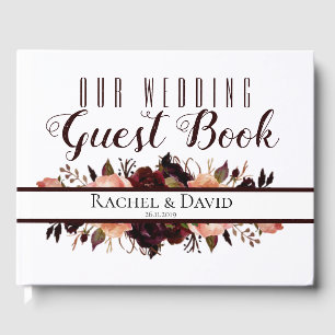 Burgundy Floral They Lived Happily After Wedding Guest Book